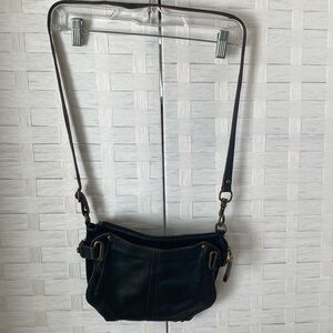 Perlina Genuine Leather/Suede Black Crossbody with Brass Hardware